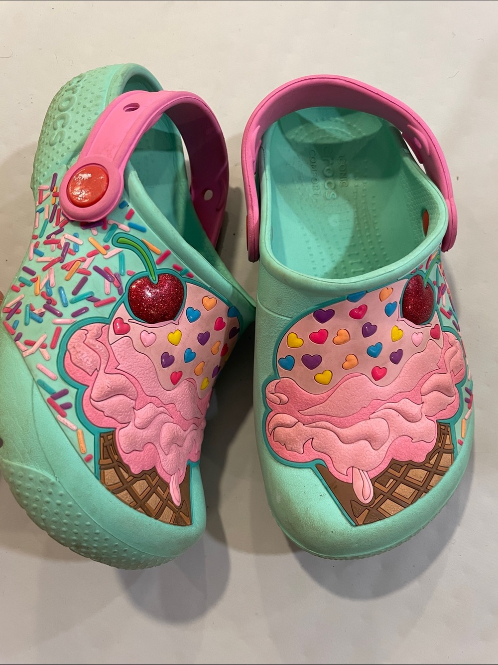 Crocs Kids Mint Green and Pink Ice Cream Clogs